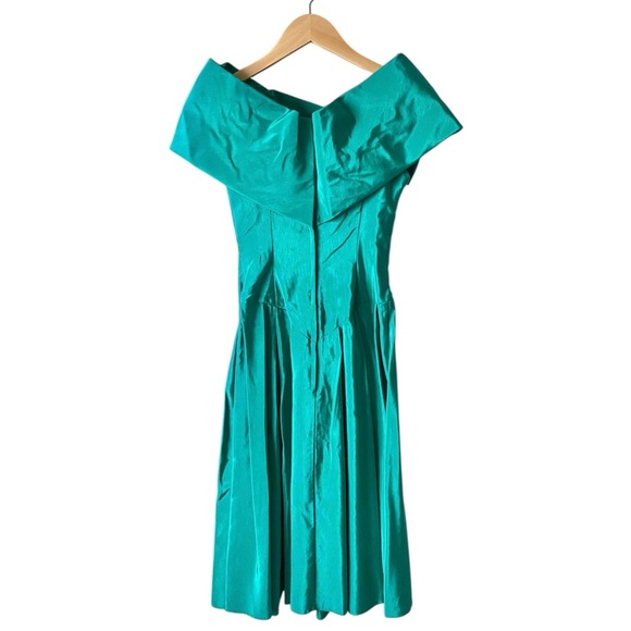 Vintage 80s Green Bow Front Prom Special Occasion Midi Off-Shoulder Dress Sz 3-4 - Picture 2 of 8